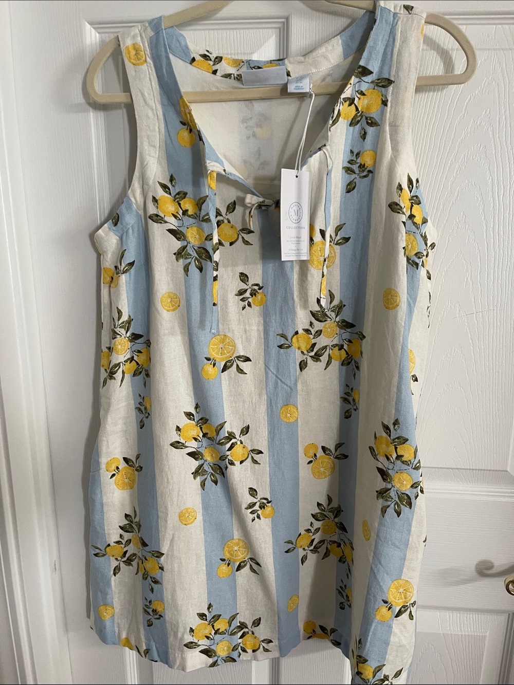 Martha Stewart Collection linen blend Stripe Mini Dress - Blue, White & Yellow